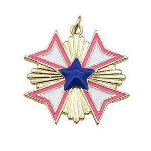 copper Star Medal pendant with white enamel, gold plated, approx 28mm