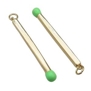 copper Matches charm pendant with green enamel, gold plated, approx 3-40mm