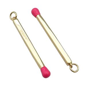 copper Matches charm pendant with hotpink enamel, gold plated, approx 3-40mm