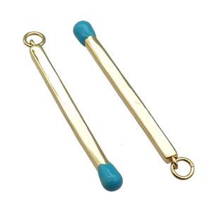 copper Matches charm pendant with blue enamel, gold plated, approx 3-40mm