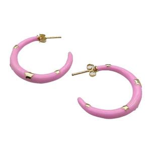 copper Stud Earring with pink enamel, gold plated, approx 30mm