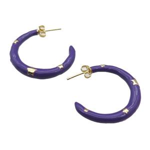 copper Stud Earring with purple enamel, gold plated, approx 30mm