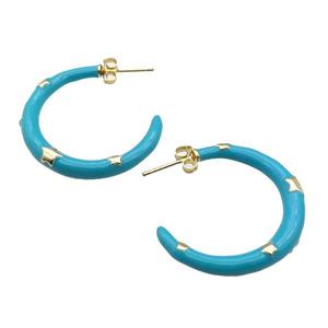 copper Stud Earring with teal enamel, gold plated, approx 30mm