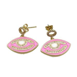 copper Stud Earring with pink enamel Eye, gold plated, approx 15-23mm