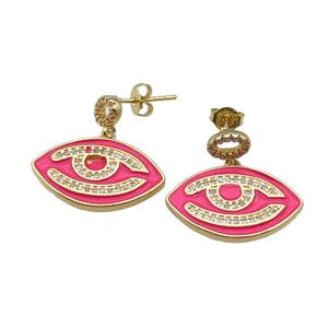 copper Stud Earring with hotpink enamel Eye, gold plated, approx 15-23mm