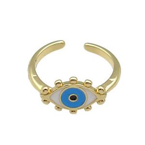 copper Ring with white enamel Evil Eye, gold plated, approx 9-14mm, 18mm dia