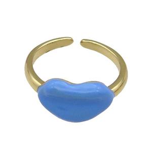 copper Ring with blue enamel Lip, gold plated, approx 8-14mm, 18mm dia