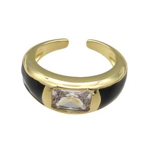 copper Ring paved zircon with black enamel, gold plated, approx 8mm, 18mm dia