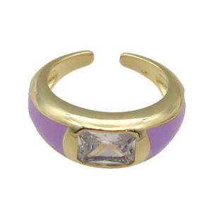 copper Ring paved zircon with lavender enamel, gold plated, approx 8mm, 18mm dia