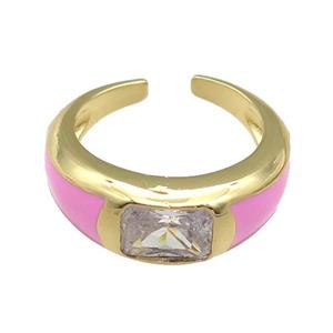 copper Ring paved zircon with pink enamel, gold plated, approx 8mm, 18mm dia