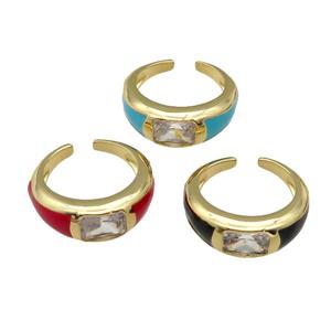 copper Ring paved zircon with enamel, gold plated, mixed, approx 8mm, 18mm dia