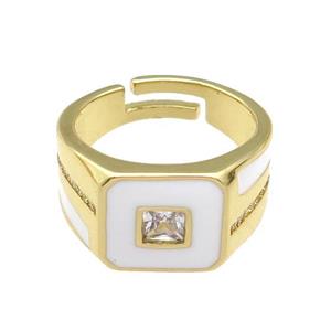 copper Ring paved zircon with white enamel, gold plated, approx 12mm, 18mm dia