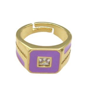 copper Ring paved zircon with lavender enamel, gold plated, approx 12mm, 18mm dia