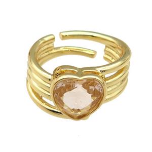 copper Ring paved zircon, heart, gold plated, approx 11-13mm, 18mm dia