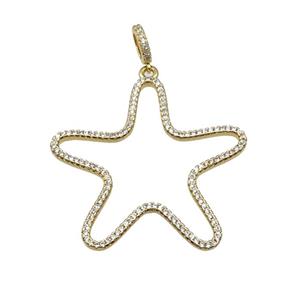 copper Star pendant paved zircon, gold plated, approx 40mm