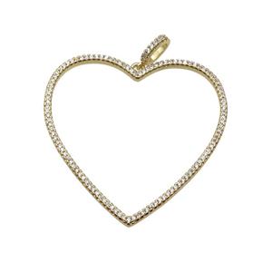 copper Heart pendant paved zircon, gold plated, approx 44mm