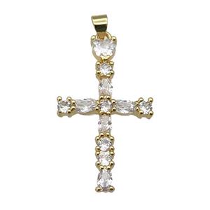 copper Cross pendant paved zircon, gold plated, approx 21-35mm