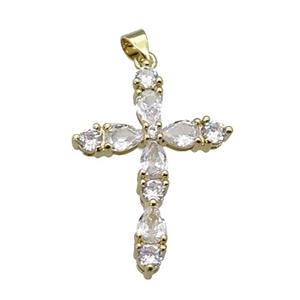 copper Cross pendant paved zircon, gold plated, approx 23-33mm