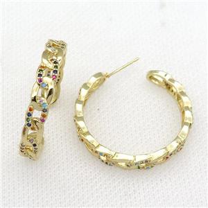 copper Stud Earrings paved zircon, infinity, gold plated, approx 6mm, 34mm dia