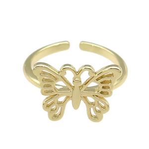 copper Butterfly Rings, gold plated, approx 12-16mm, 18mm dia