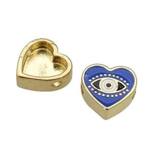 copper Heart beads with blue enamel, Evil Eye, gold plated, approx 11mm