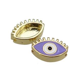 copper Evil Eye beads with lavender enamel, gold plated, approx 9-14mm