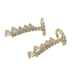copper Clip Earrings paved zircon, gold plated, approx 10-22mm