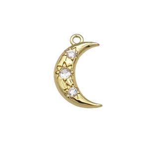 copper Moon pendant paved clear zircon, gold plated, approx 10-15mm