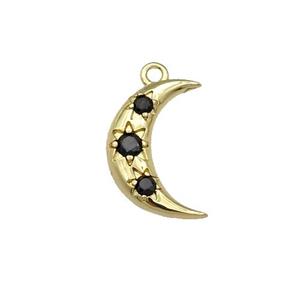 copper Moon pendant paved black zircon, gold plated, approx 10-15mm