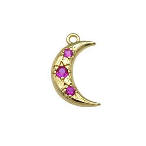 copper Moon pendant paved black hotpink zircon, gold plated, approx 10-15mm