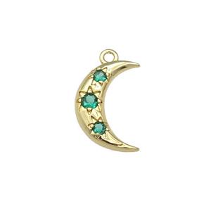 copper Moon pendant paved green zircon, gold plated, approx 10-15mm