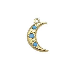 copper Moon pendant paved turq zircon, gold plated, approx 10-15mm