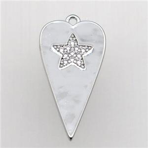 copper heart pendant paved clear zircon, platinum plated, approx 12-23mm