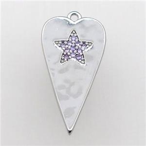 copper heart pendant paved purple zircon, platinum plated, approx 12-23mm