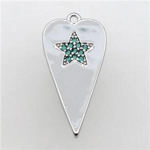 copper heart pendant paved green zircon, platinum plated, approx 12-23mm