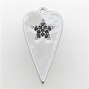 copper heart pendant paved black zircon, platinum plated, approx 12-23mm