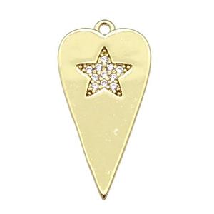 copper heart pendant paved clear zircon, gold plated, approx 12-23mm