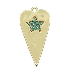 copper heart pendant paved green zircon, gold plated, approx 12-23mm