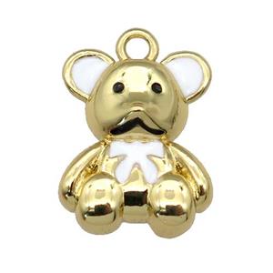 copper Bear pendant with white enamel, gold plated, approx 12-15mm