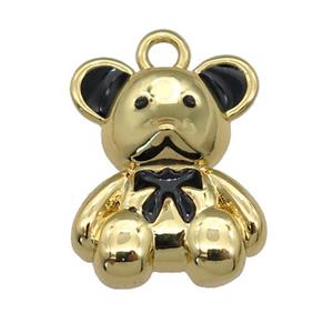 copper Bear pendant with black enamel, gold plated, approx 12-15mm