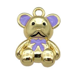 copper Bear pendant with lavender enamel, gold plated, approx 12-15mm