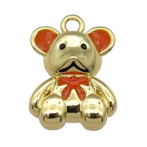 copper Bear pendant with orange enamel, gold plated, approx 12-15mm