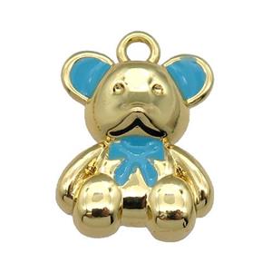 copper Bear pendant with teal enamel, gold plated, approx 12-15mm