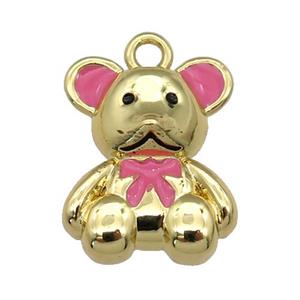 copper Bear pendant with hotpink enamel, gold plated, approx 12-15mm
