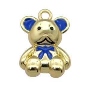 copper Bear pendant with blue enamel, gold plated, approx 12-15mm