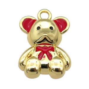 copper Bear pendant with red enamel, gold plated, approx 12-15mm
