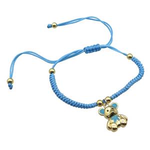 blue nylon bracelet with copper bear, adjustable, approx 12-15mm, 24cm length