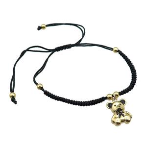 black nylon bracelet with copper bear, adjustable, approx 12-15mm, 24cm length