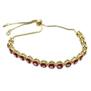 copper Bracelet with red enamel Evil Eye, adjustable, gold plated, approx 6mm, 26cm length