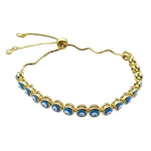 copper Bracelet with blue enamel Evil Eye, adjustable, gold plated, approx 6mm, 26cm length